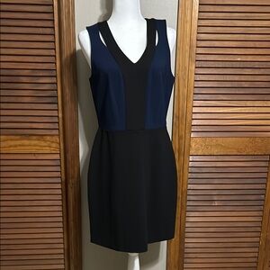 41 Hawthorn Black and Blue Sleeveless V-Neck Sheath Dress